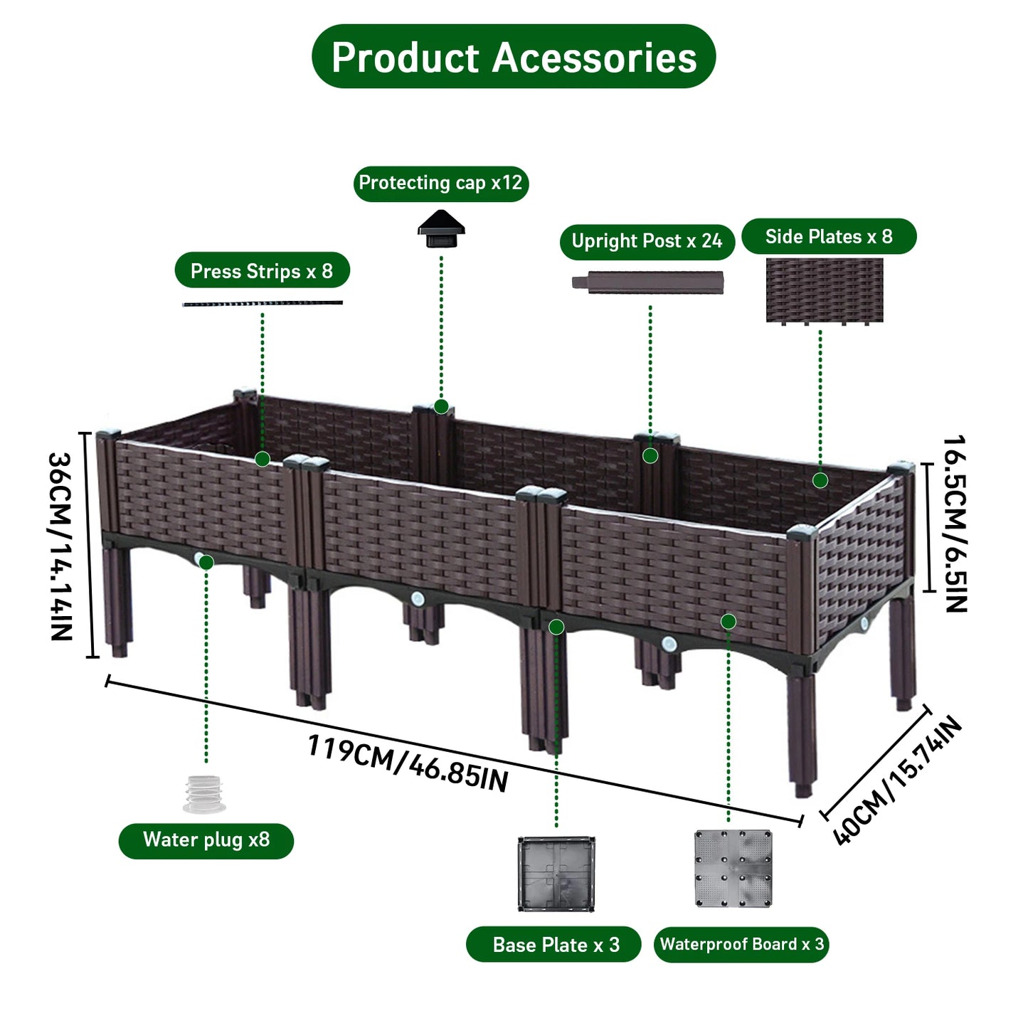 Three Pack Raised Garden Planters With Legs And Drain Outlet