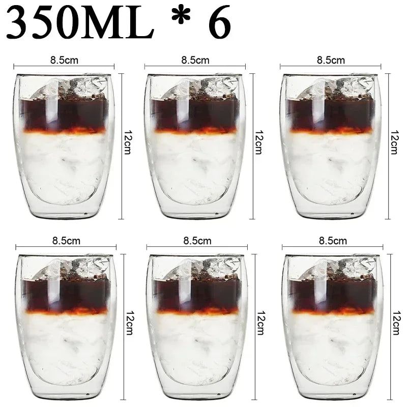 Double Wall Borosilicate Glass Mugs Set Drinkware Heat Resistant