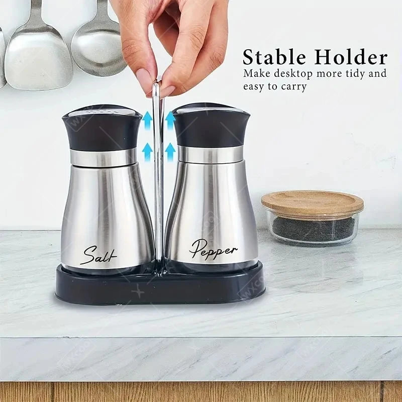 Kitchen Glass Spice Bottle Set Adjustable Refillable Salt and Pepper Shakers with Shelf Spice Dispenser with Pour Holes