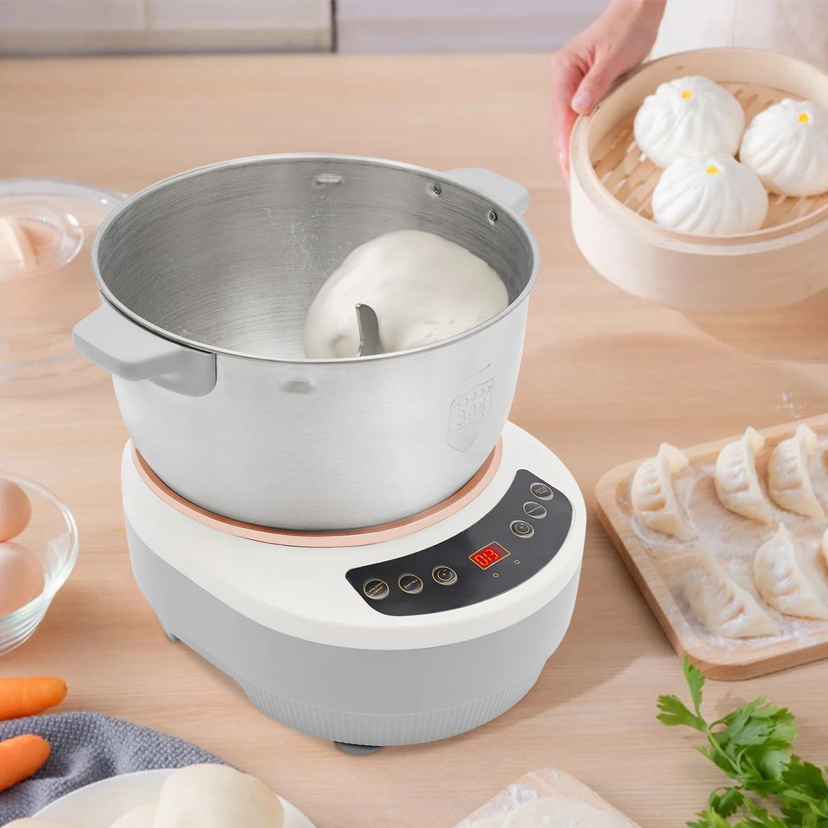 200W Electric Dough Maker 5L/169.09 Oz US Standard Ferment Function Flour Kneading Machine 304 Stainless Steel for Pizza Bread