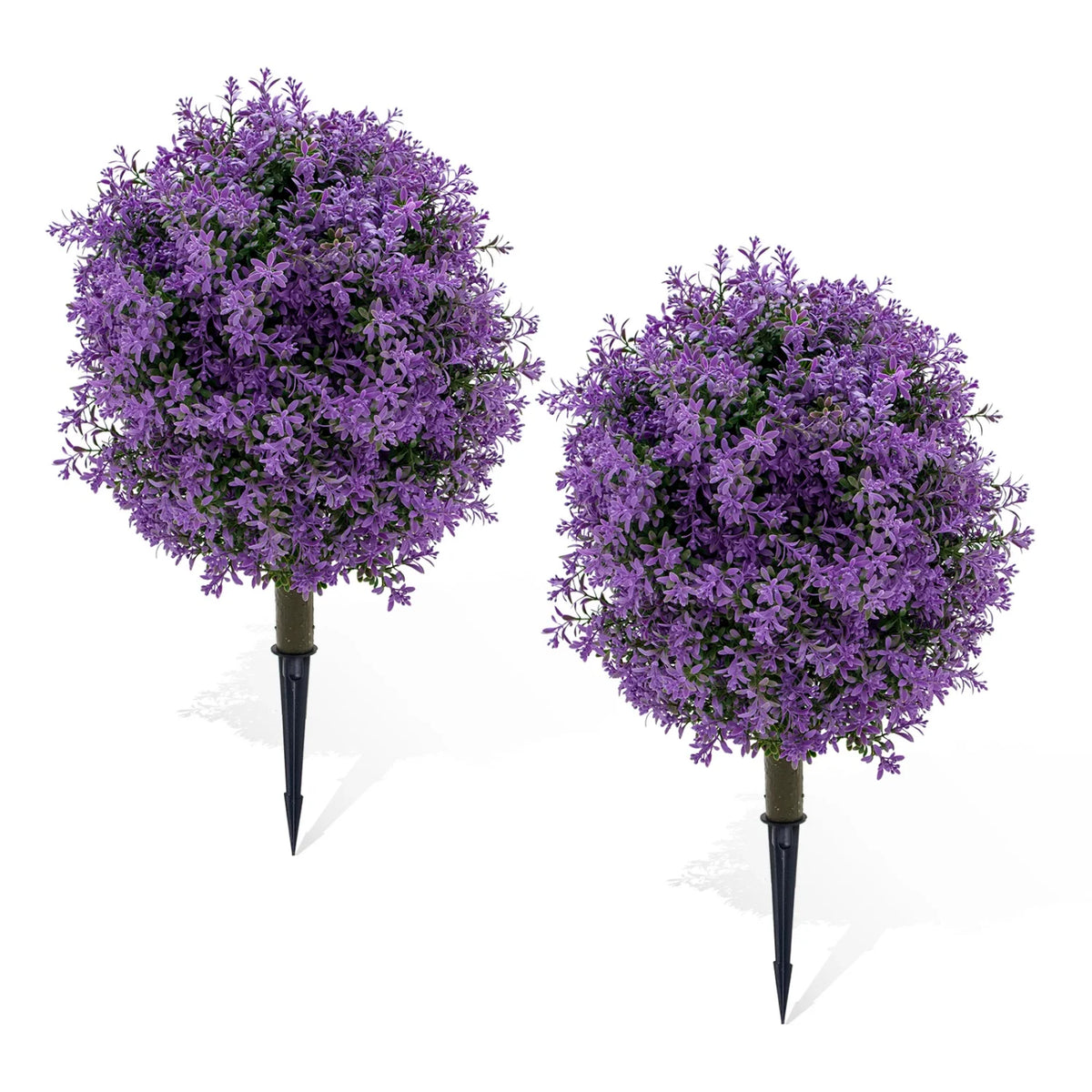 2 Pack Artificial Boxwood Topiary Ball Bush with Ground Spike, Faux Greenery Shrubs, Fake Boxwood Plants for Garden Porch