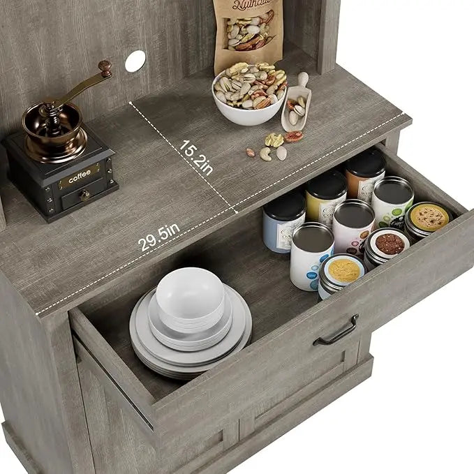 HiMISS Kitchen Pantry Cabinet Freestanding Hutch With Microwave Stand