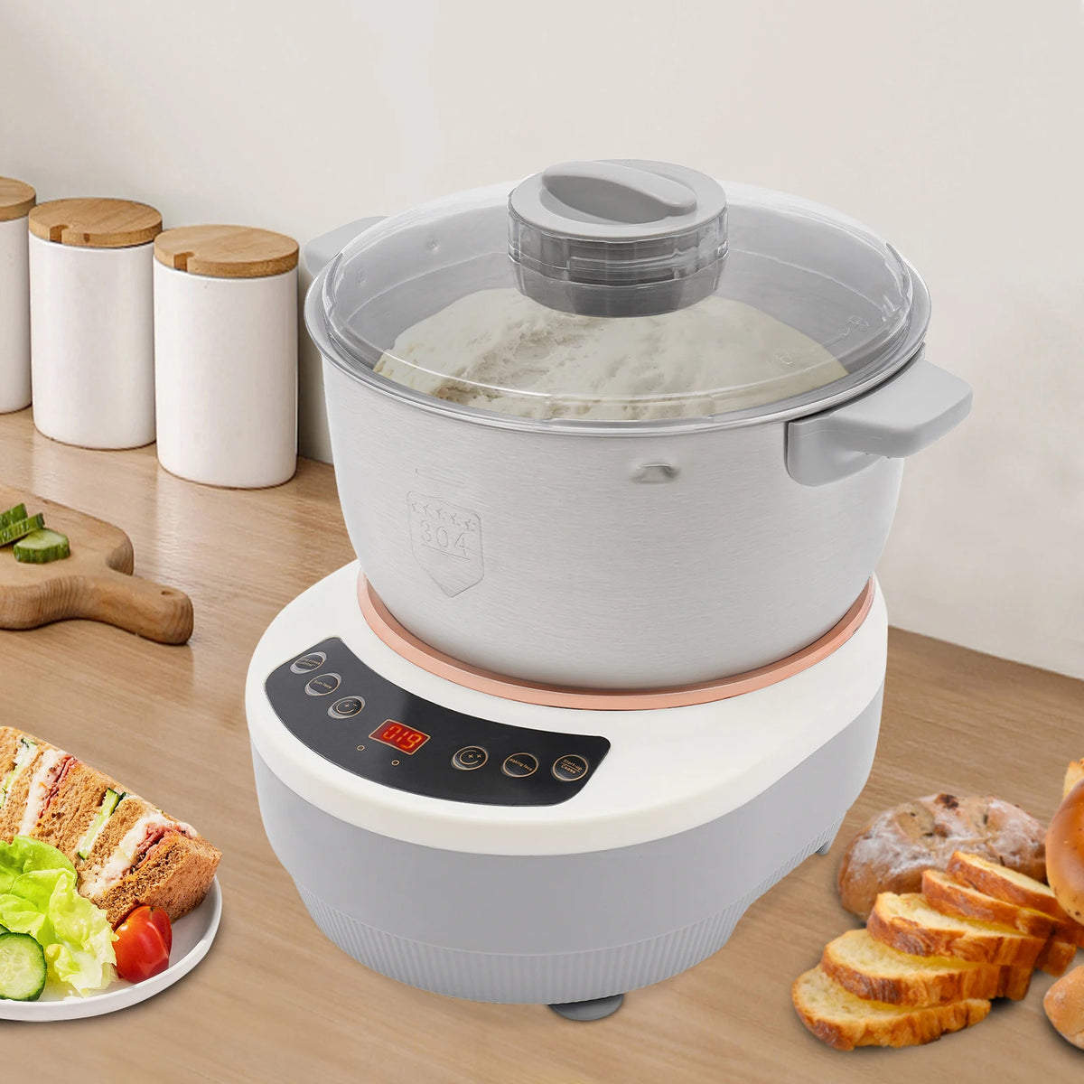 200W Electric Dough Maker 5L/169.09 Oz US Standard Ferment Function Flour Kneading Machine 304 Stainless Steel for Pizza Bread