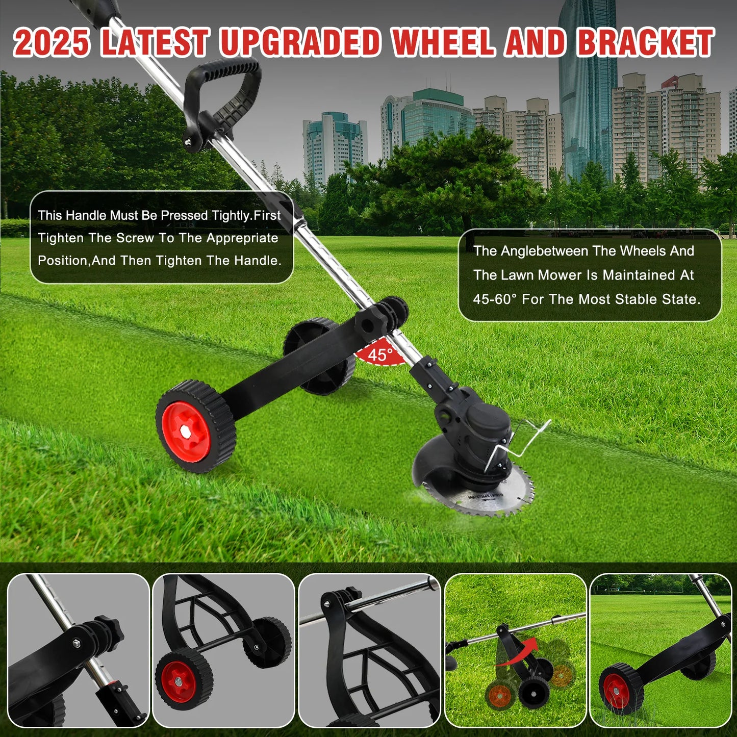 Cordless Electric Lawn Mower Handheld Weed Trimmer Brushless 11000 Rpm 21V with 2x5c 1.5Ah Li-ion Cutter Garden Power Tool