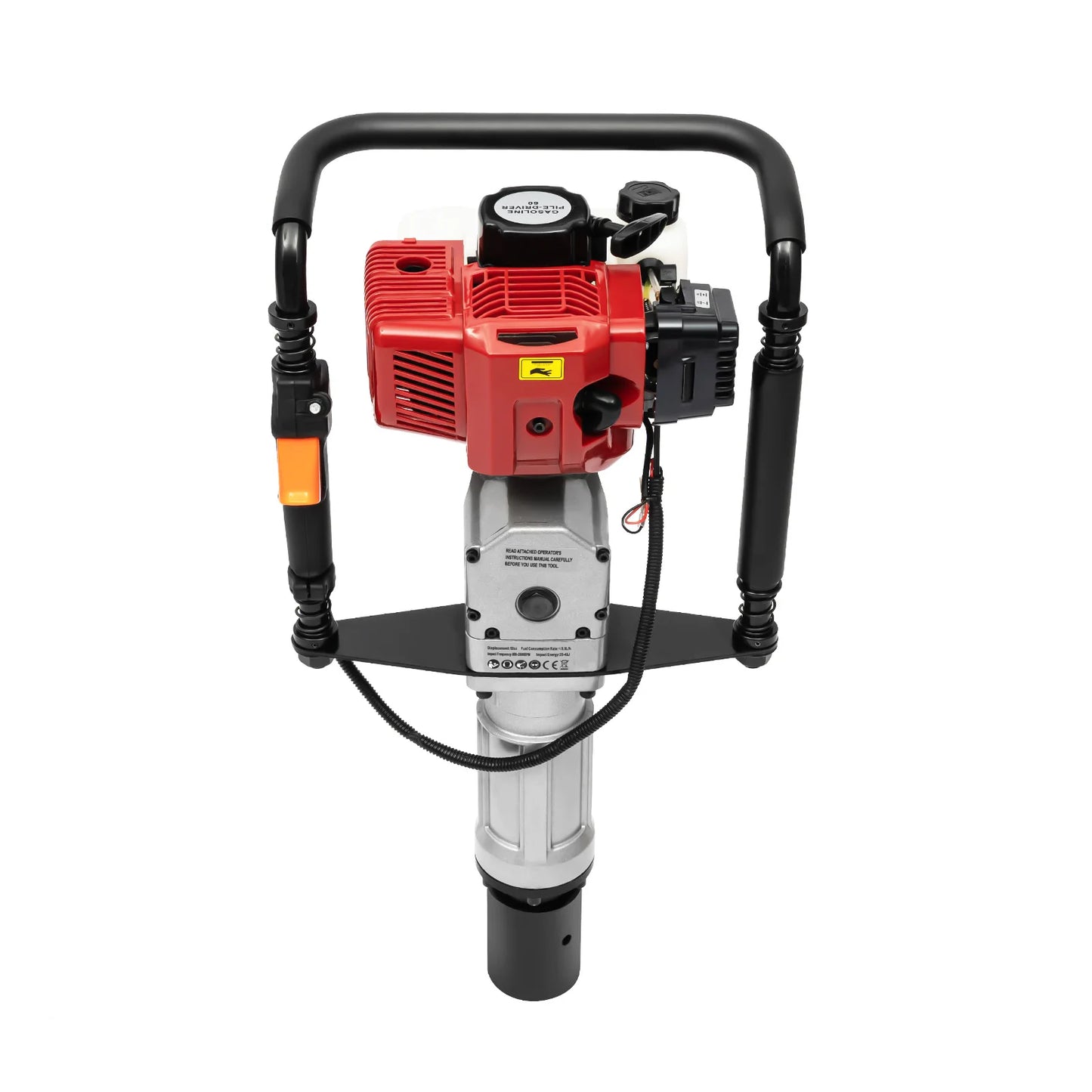 52CC 2-Stroke Gas Post Driver, 1900W Heavy Duty Pile Driver with 2 Driving Heads (55mm/70mm), Anti-Vibration Petrol Piling Tool for Fencing, Farm, Construction (1L Tank)