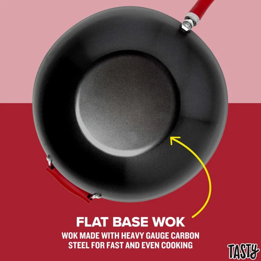 Carbon Steel Nonstick Wok With Flat Bottom Induction Silicone Handle