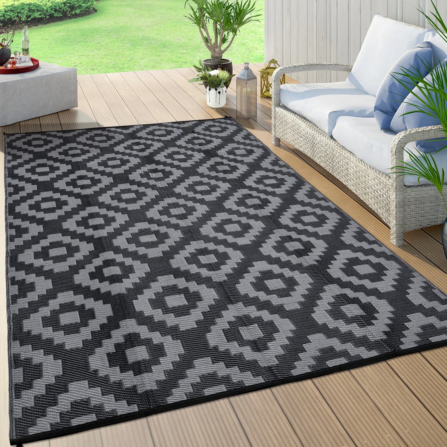 StudysetCN Outdoor Geometric Straw Rug Waterproof Reversible Mat