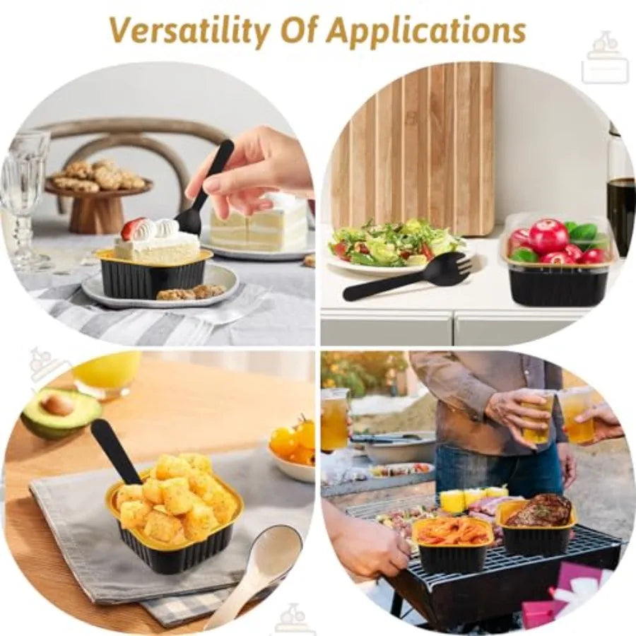 5 OZ Square Mini Baking Pans with Lids, 3.5x3.5 Inch Mini Cake Tins, Aluminum Foil Baking Cups Disposable Cake Containers for P