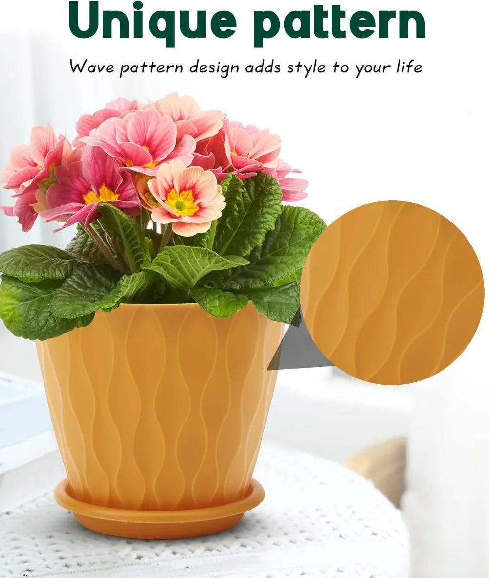 Porcelain Indoor Plant Pots With Drainage And Trays Four Pack