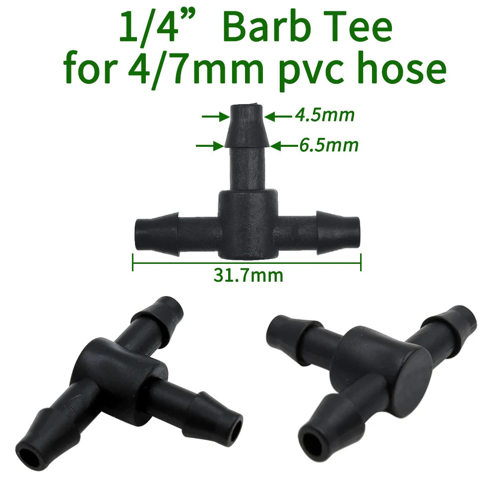 50PCS Plastic Barbed 3-Way TEE Connector for 4/7mm Tubing Watering Pipe Hose Couplings Micro Drip Irrigation Garden Tools