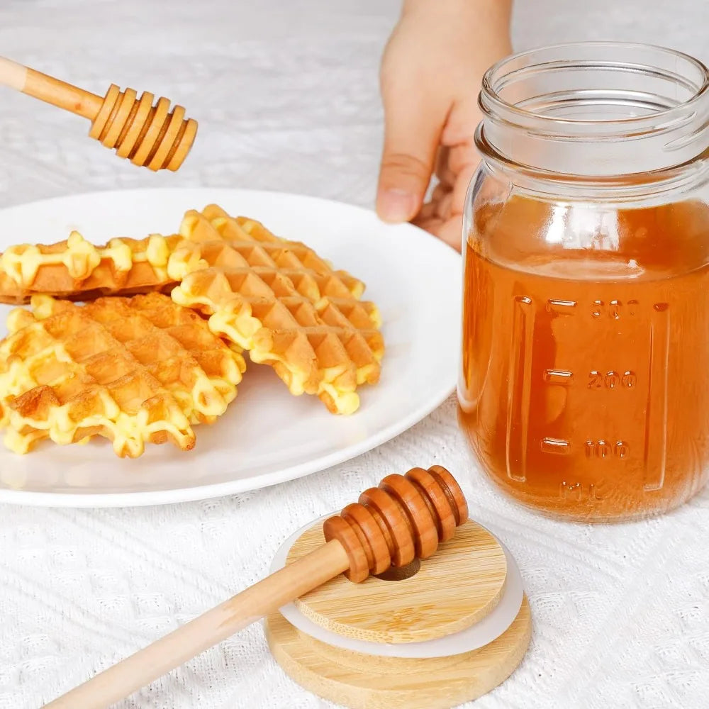 Glass Honey Jar With Dipper And Airtight Lid For Kitchen