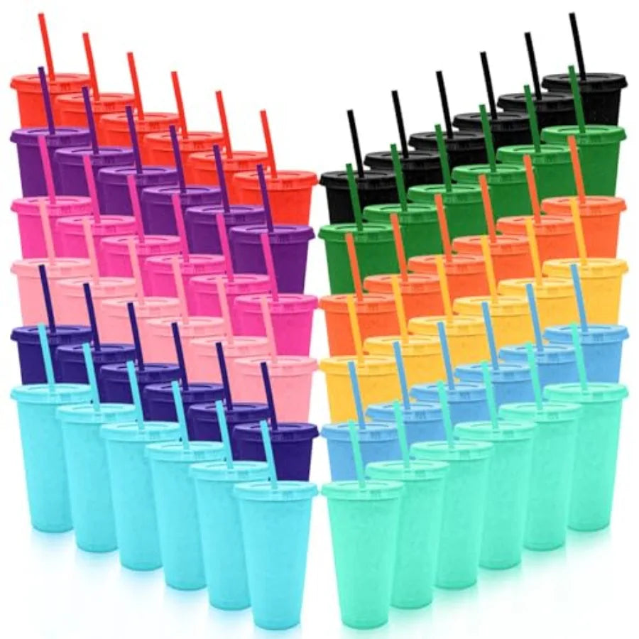 Glitter Plastic Cups With Lids And Straws 72 Pack Bulk