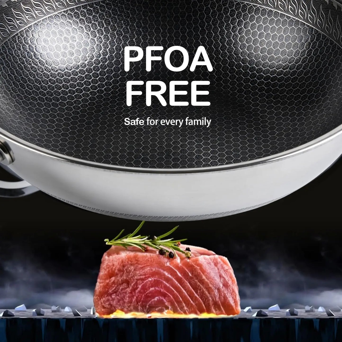 HiMISS Stainless Steel Wok Pan With Snowflake Nonstick Coating