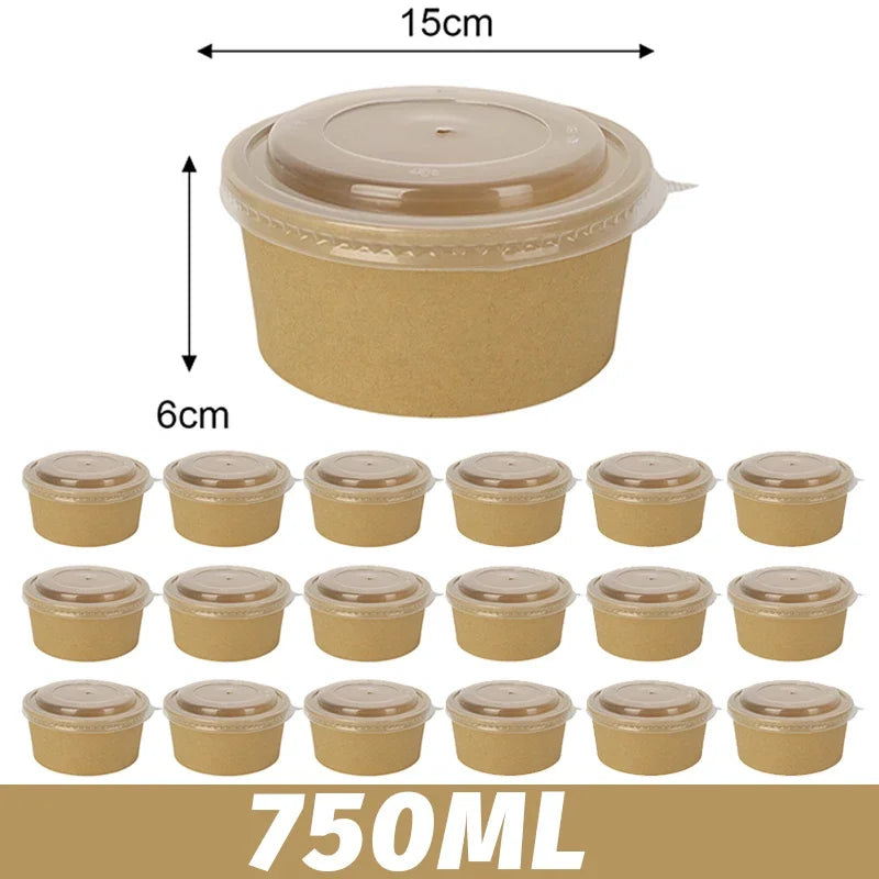 Kraft Paper Disposable Lunch Boxes With Lids For Soup Noodles