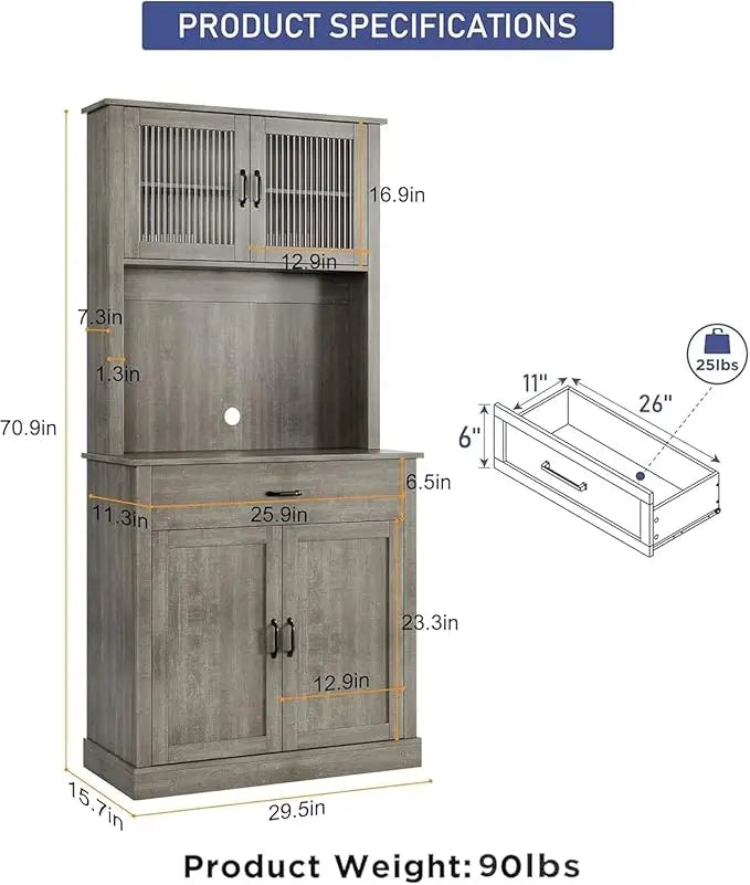 HiMISS Kitchen Pantry Cabinet Freestanding Hutch With Microwave Stand
