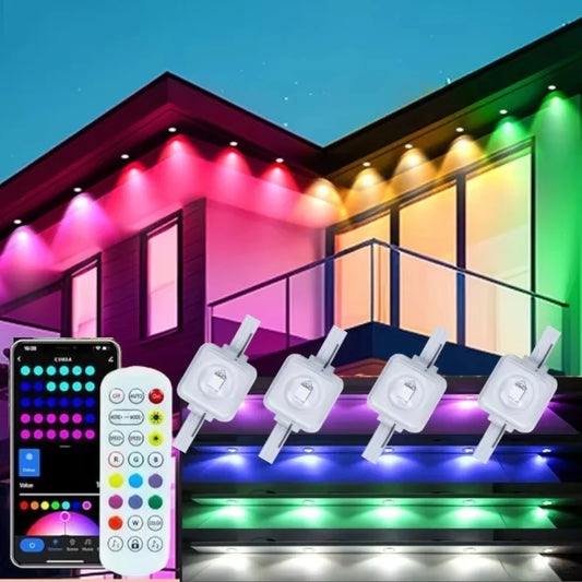 Smart Permanent Outdoor Lights Eaves Lights IP67 Waterproof Light String with App Remote Control Music Sync for House Roof Decor
