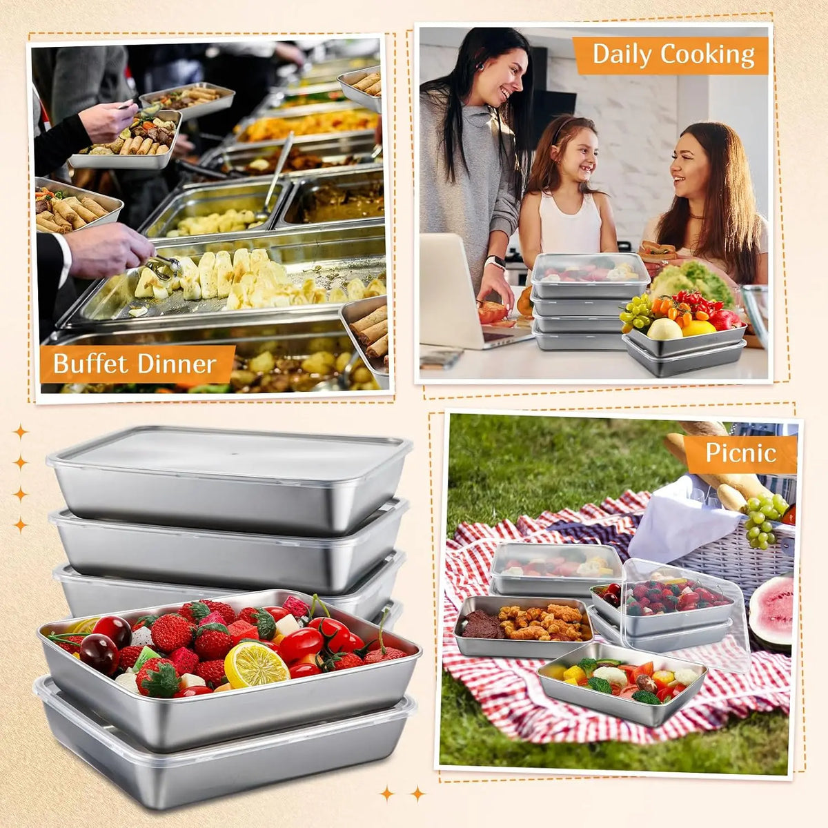 12 Pack Stainless Steel Food Storage Containers with Lids Lunch Box Stackable Snack Storage Boxes Reusable Food Container for Restaurant Travel