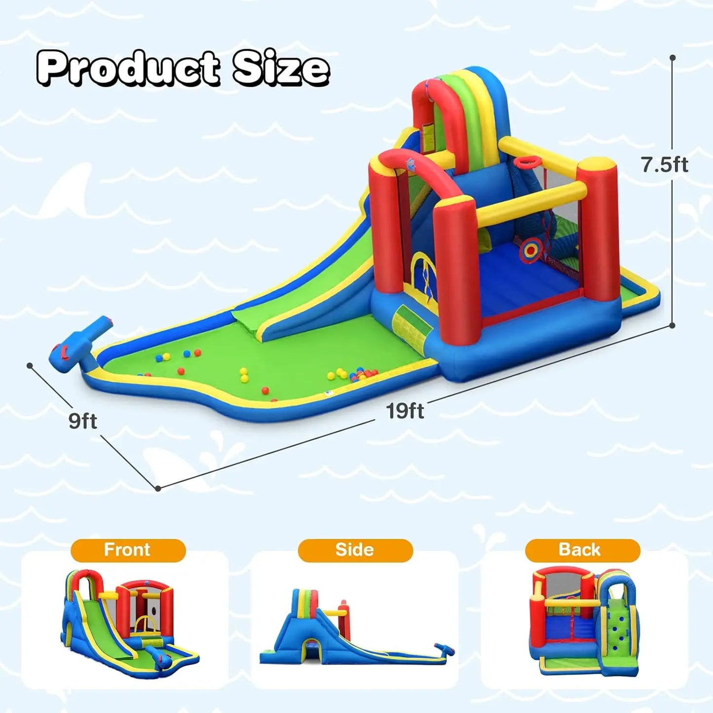 7-In-1 Inflatable Water Slide and Bouncy Water Park Outdoor Backyard