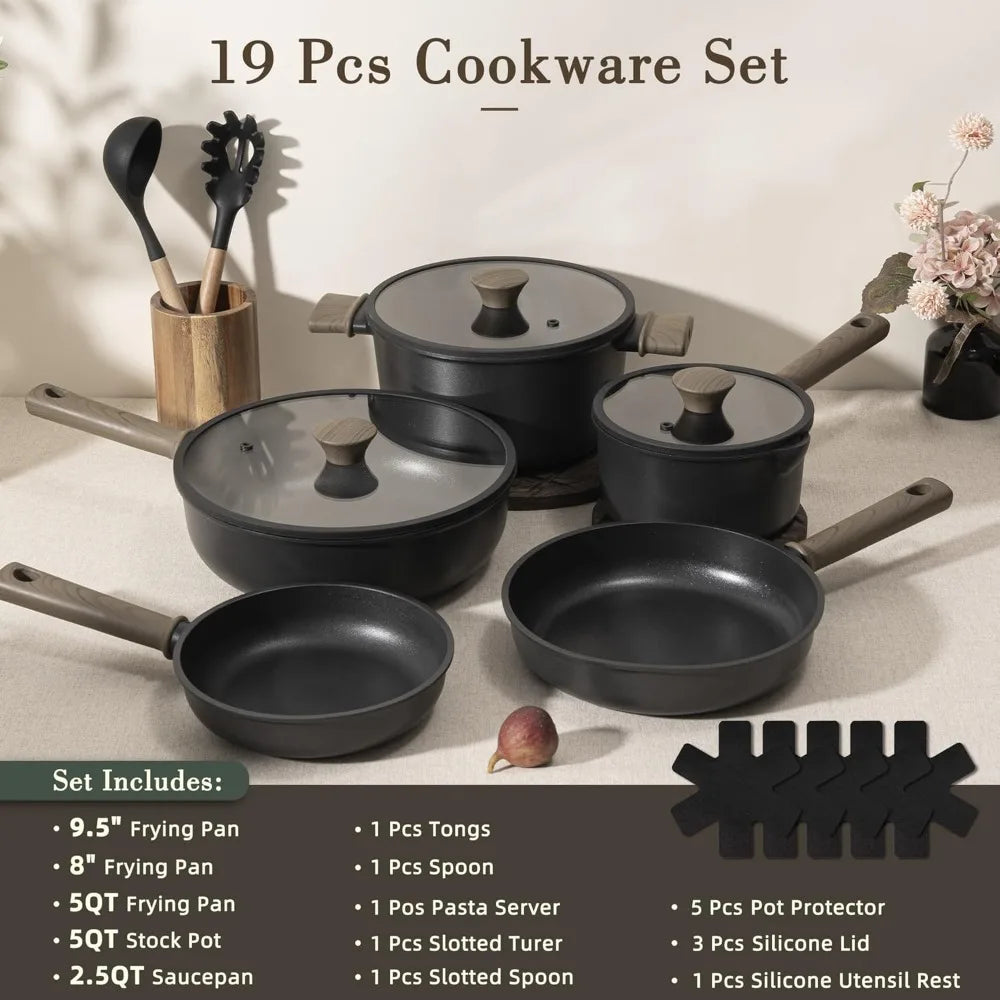 19 Piece Nonstick Pots And Pans Set Titanium Induction Cookware