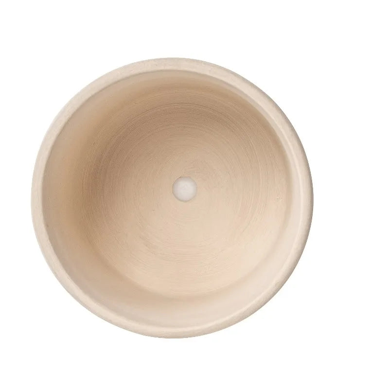 Round White Grooved Ceramic Plant Planter for Indoor Decor
