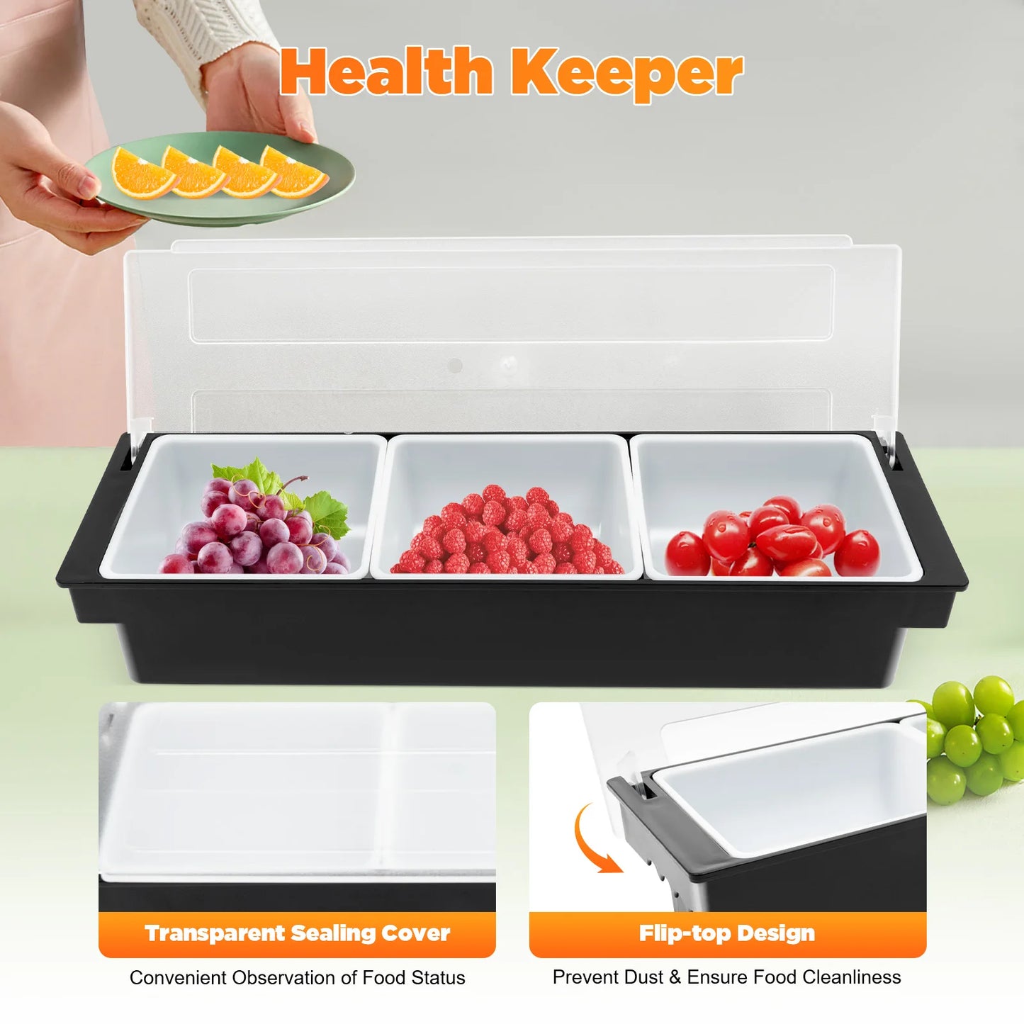 ABS PP5 Plastic Fruit Storage Box with Removable Compartments Ice Tray Bottom Leakproof Cool Condiment Organizer