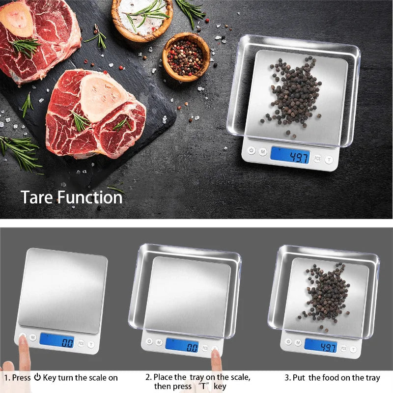 Digital Kitchen Scale 3000G/ 0.1G, Pocket Food Scale With 6 Measurement Modes, Lcd, Tare Weight, Digital Scale Grams And Ounces With 2 Trays Of Food, Cooking, Nutrition (Including 2 Batteries, 2 Trays)