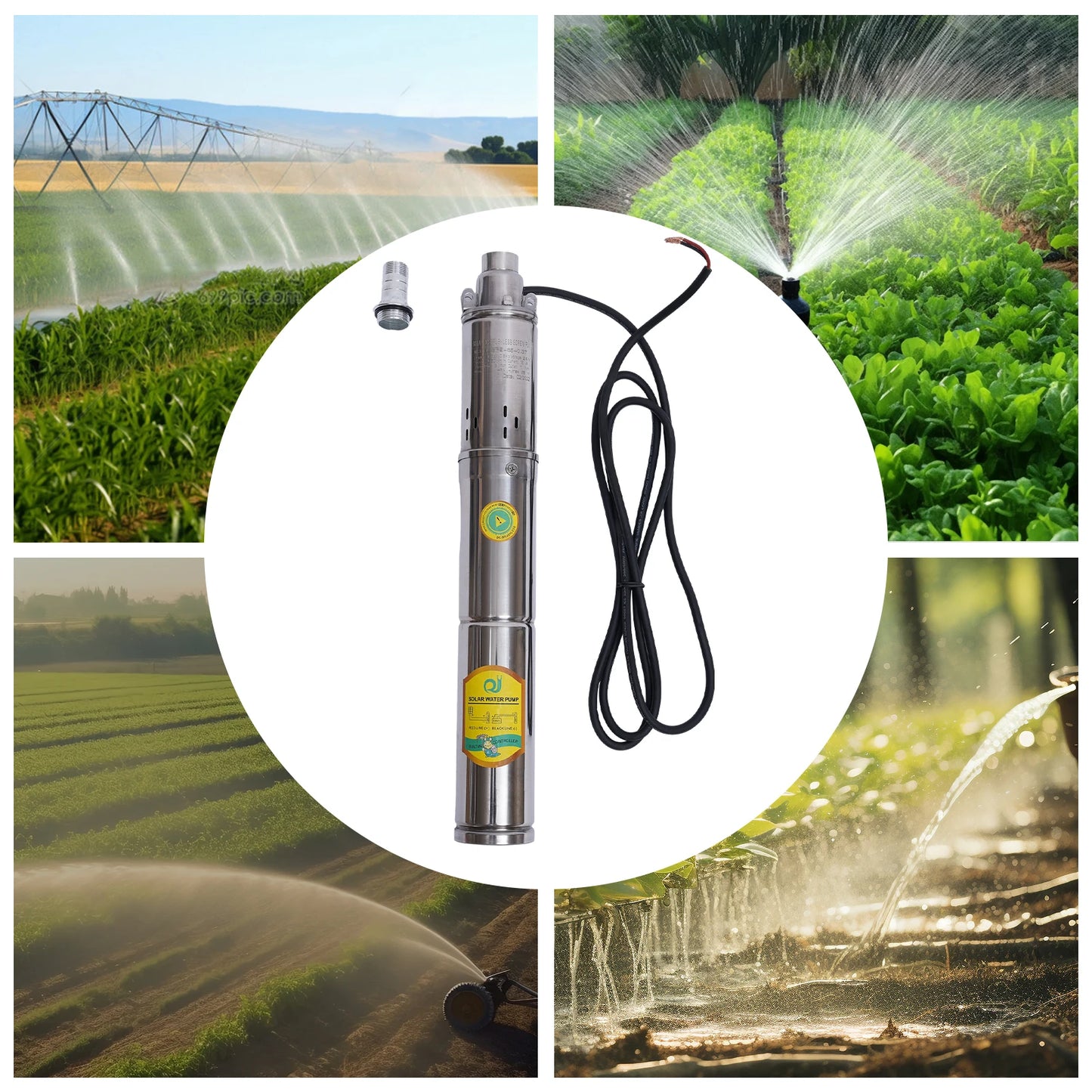 2m³//H Solar Water Pump 24V 370W Submersible Deep Well Pump Stainless Steel for Villages Families Farms Camping Car