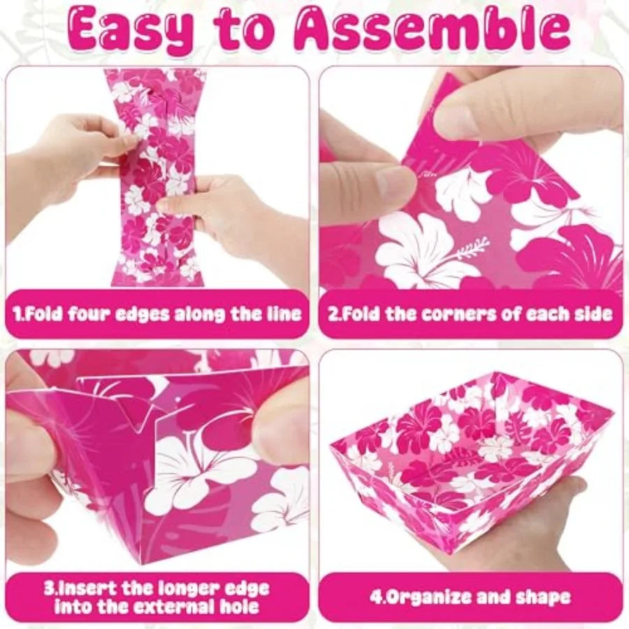 Luau Party Disposable Hibiscus Paper Trays And Aloha Serving Boats