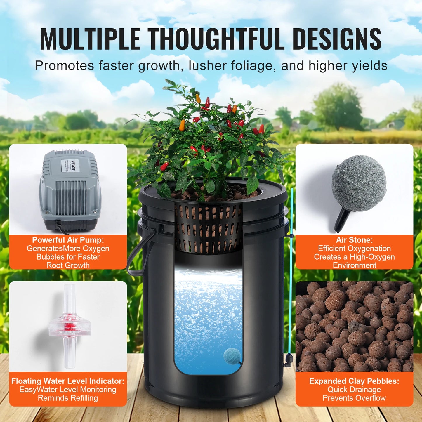 SucceBuy DWC Hydroponics Grow System Hydroponic Growing System w/ Top Drip Kit Deep Water Culture 5-Gallon Buckets with Air Pump