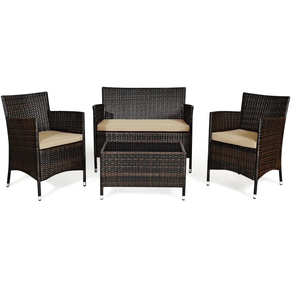 XIAOLANG 4 Piece Rattan Patio Set Outdoor Wicker Conversation Set