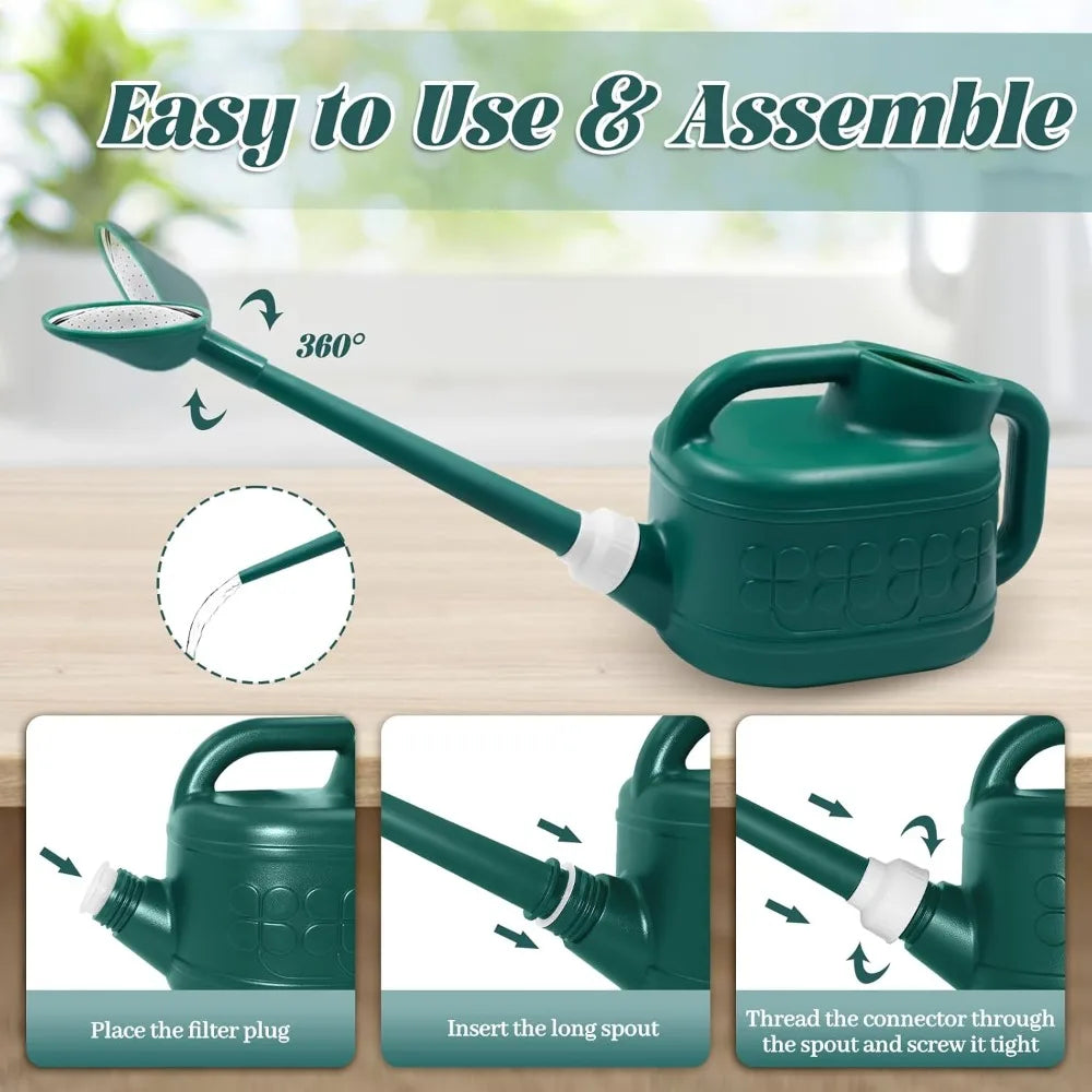 1 Gallon Watering Can with Removable Long Spout & Stainless Steel Sprinkler Head, Plastic Indoor Outdoor Garden Watering Can for Plants