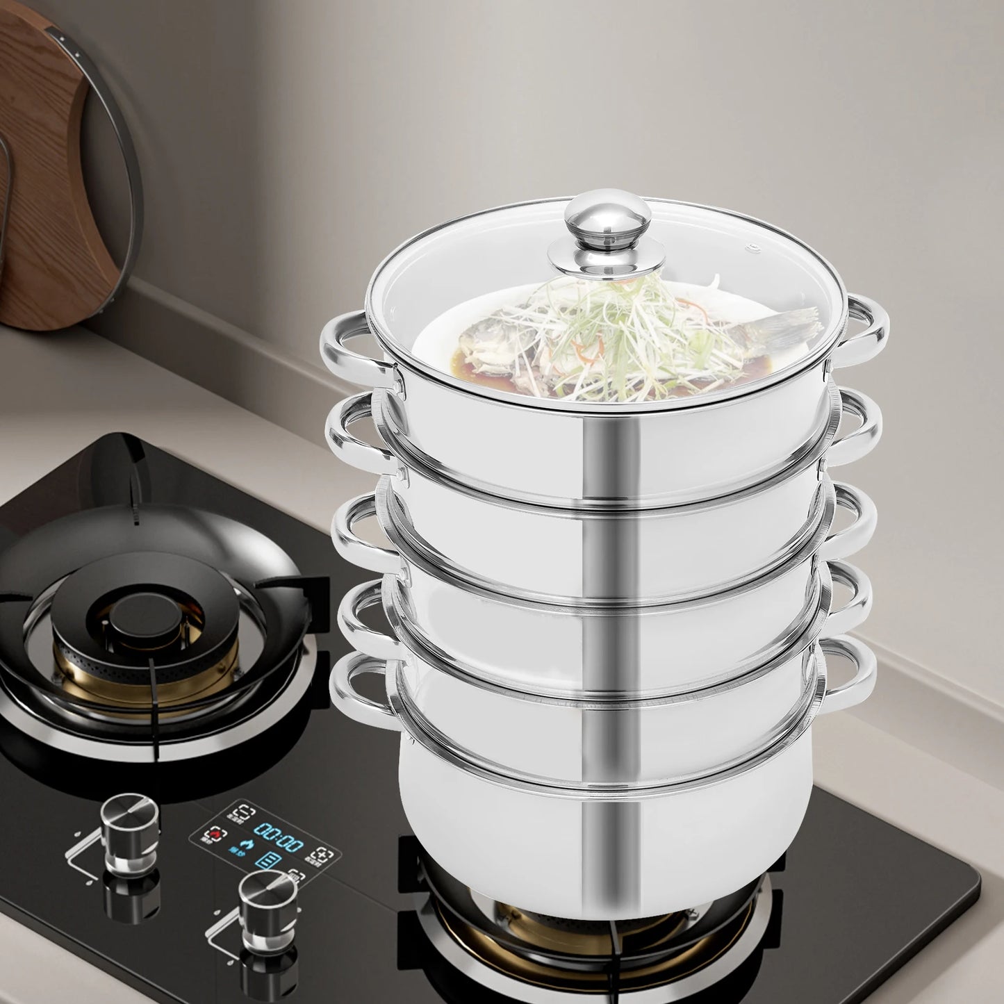 5-Tier Stainless Steel Steamer Pot 304 Food Grade Stackable Cookware