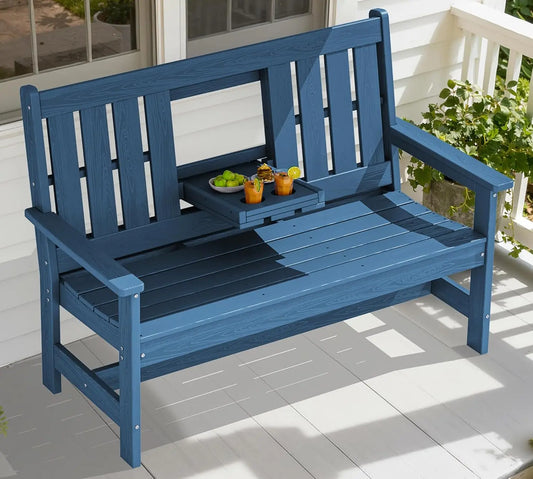 Outdoor Bench With Cup Holder and High Backrest All Weather