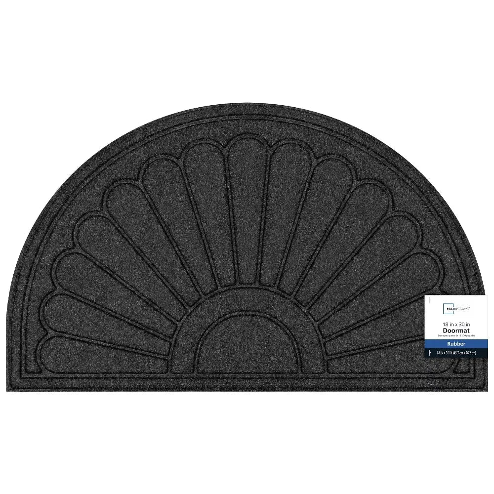 Gray Sunburst Pattern Polyester Utility Entryway Door Mat Indoor Outdoor Waterproof Scraper Rug for Home Kitchen Bathroom