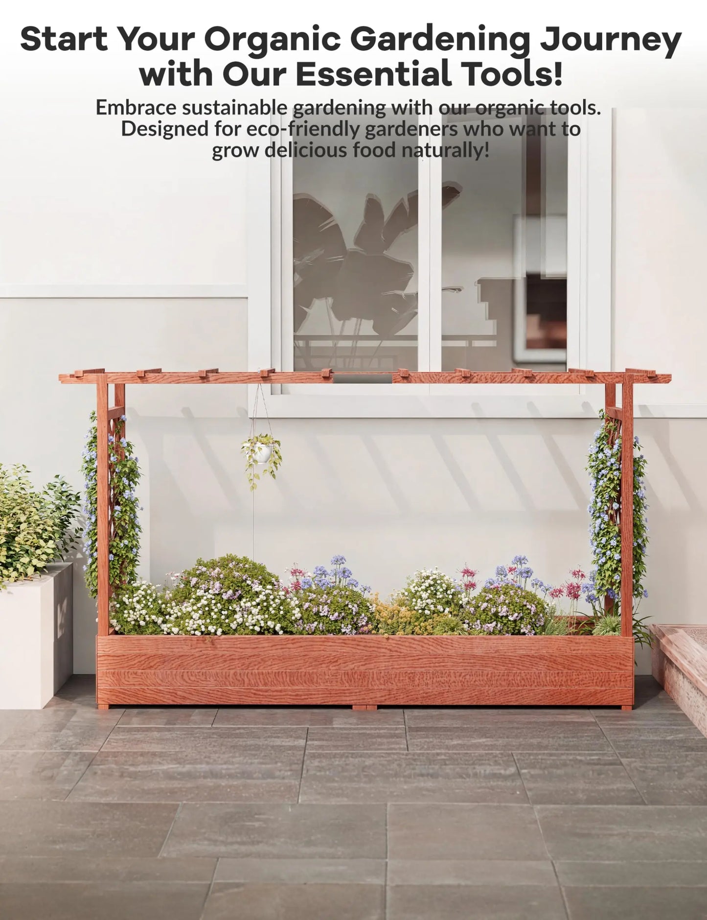 HiMISS Elevated Wooden Garden Bed With Trellis System