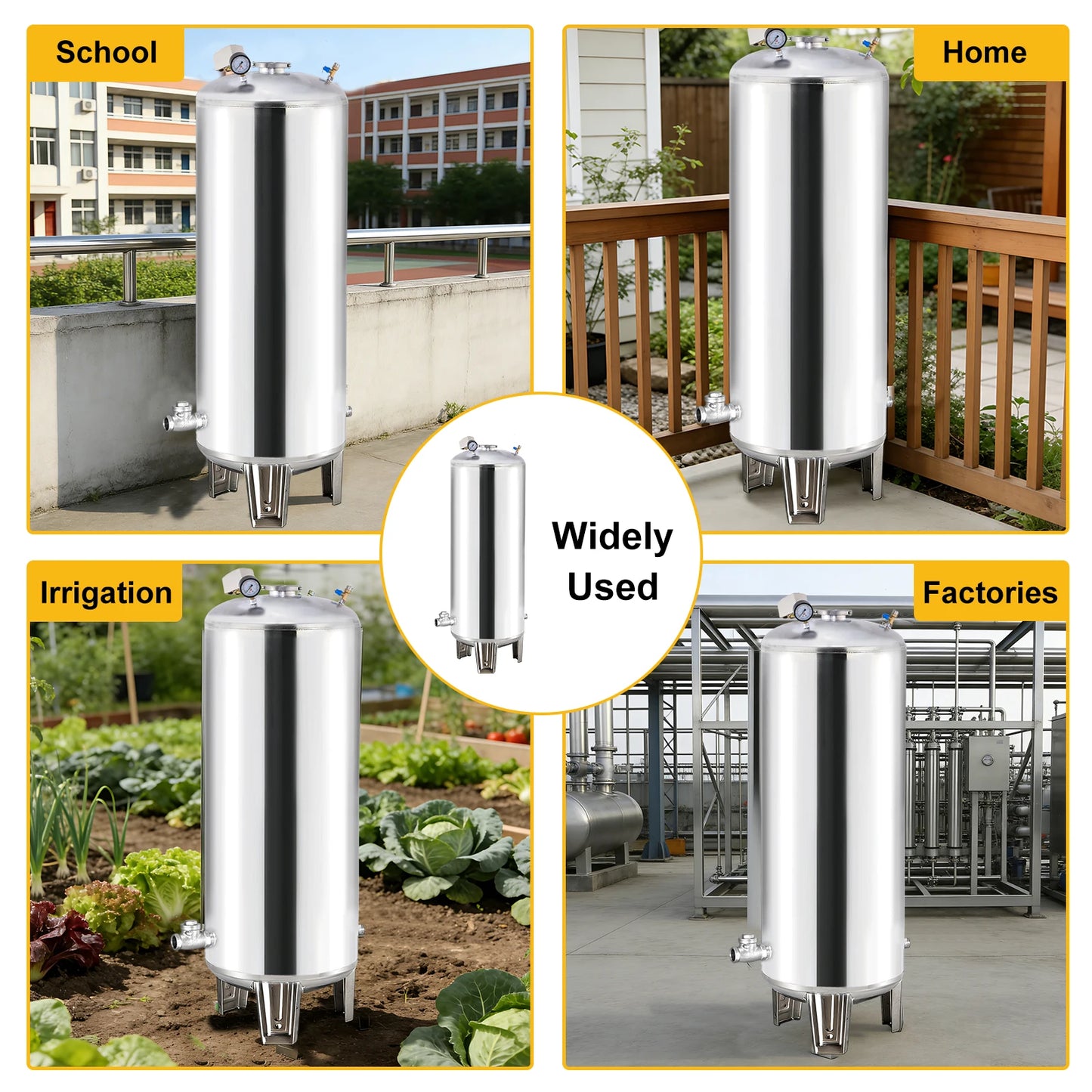 26.4Gal Well Water Pressure Tank, 304 Stainless Steel Pressurized Water Storage Container, Heavy Duty Automatic Booster Tank for Home Farm Garden Kitchen with Mounting Kit