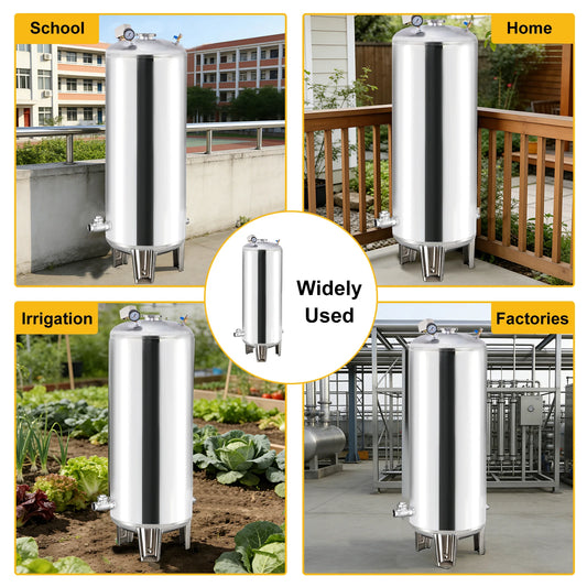 26.4Gal Well Water Pressure Tank, 304 Stainless Steel Pressurized Water Storage Container, Heavy Duty Automatic Booster Tank for Home Farm Garden Kitchen with Mounting Kit