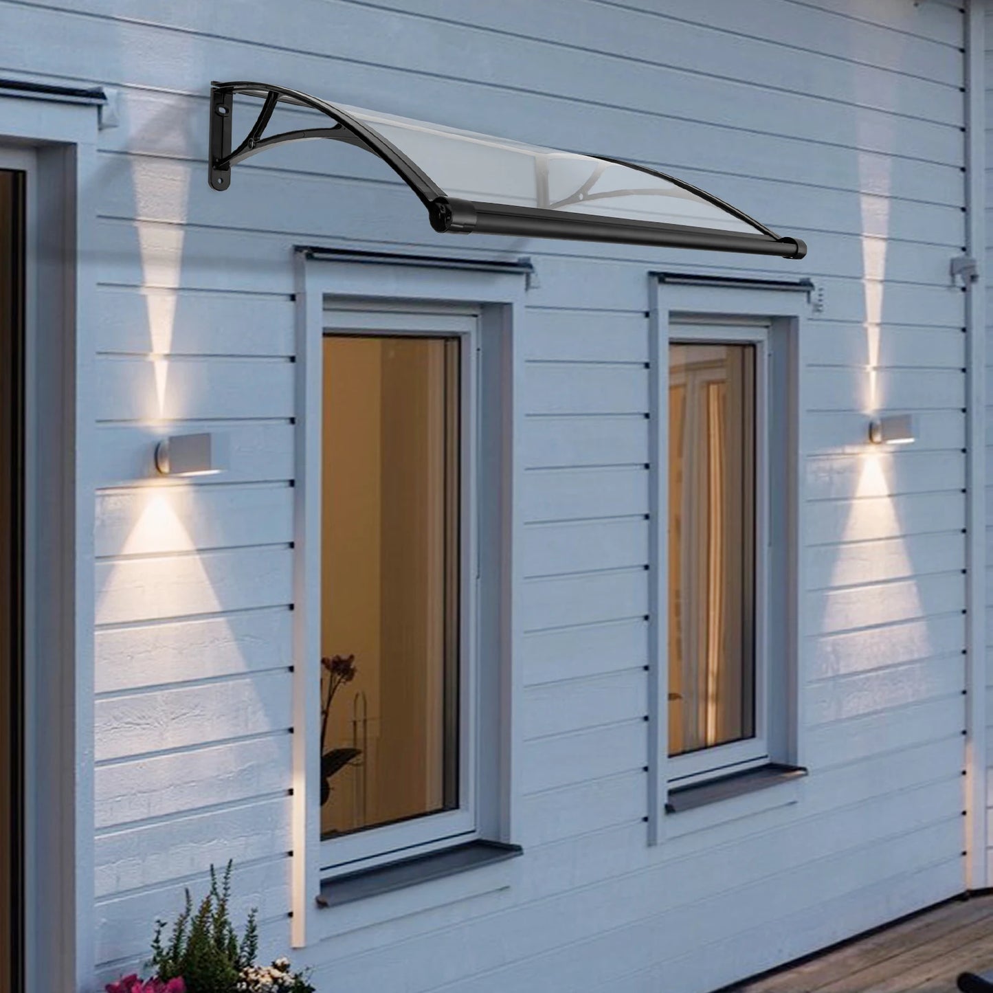 Overhang Awning Door Canopy Aluminum Alloy Rain Drainage UV Protection Rustproof Window Overhang Easy Install with Enlarged Gutter for Front Door Patio Garden