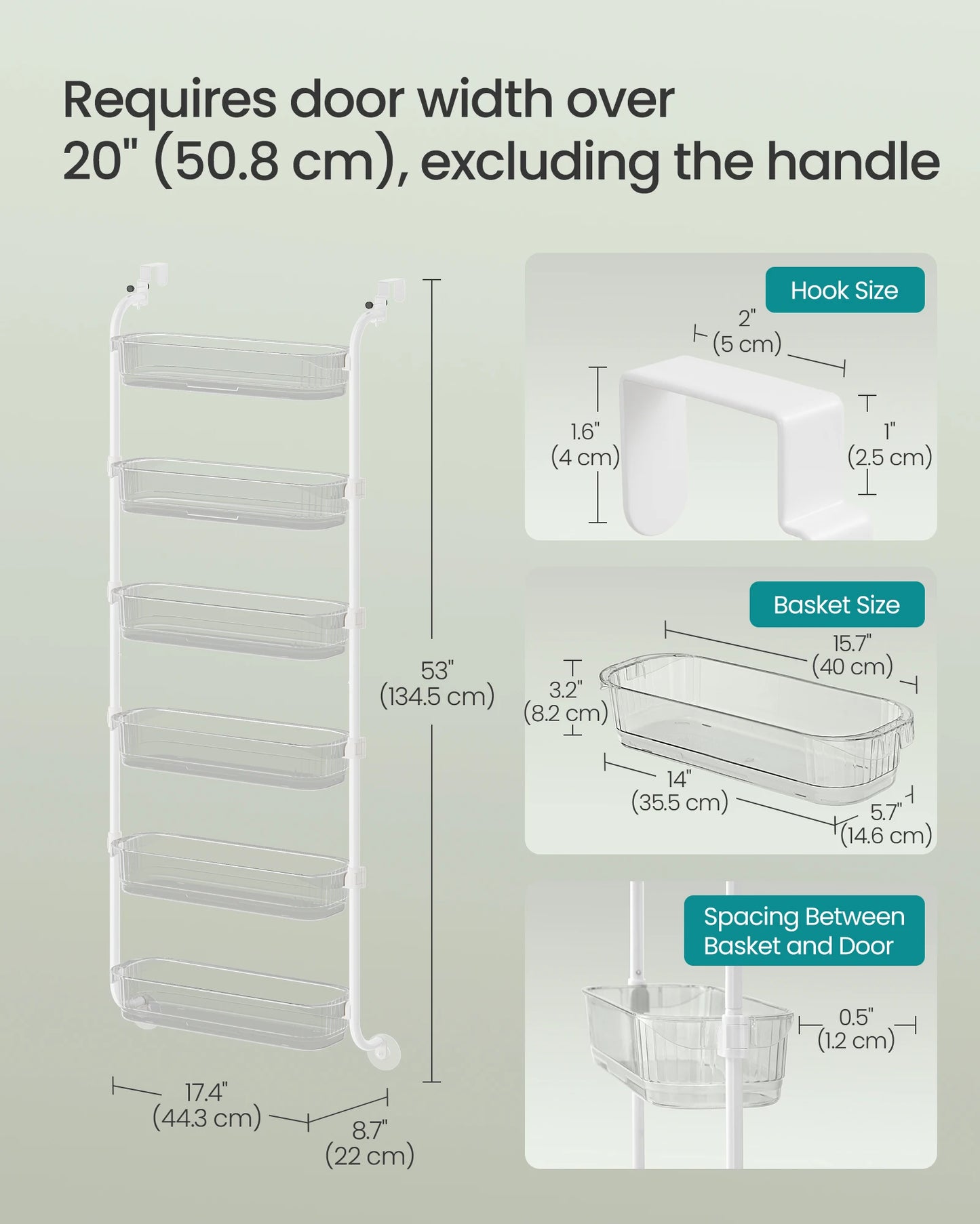 SONGMICS Over the Door Pantry Organizer, 6-Tier Kitchen Pantry Door Organizer with Adjustable Tall Baskets, Hanging Spice Rack,