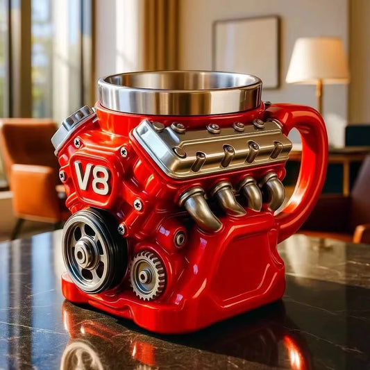 V8 Engines Stainless Steel Coffee Mug 3D Engine Design Cup