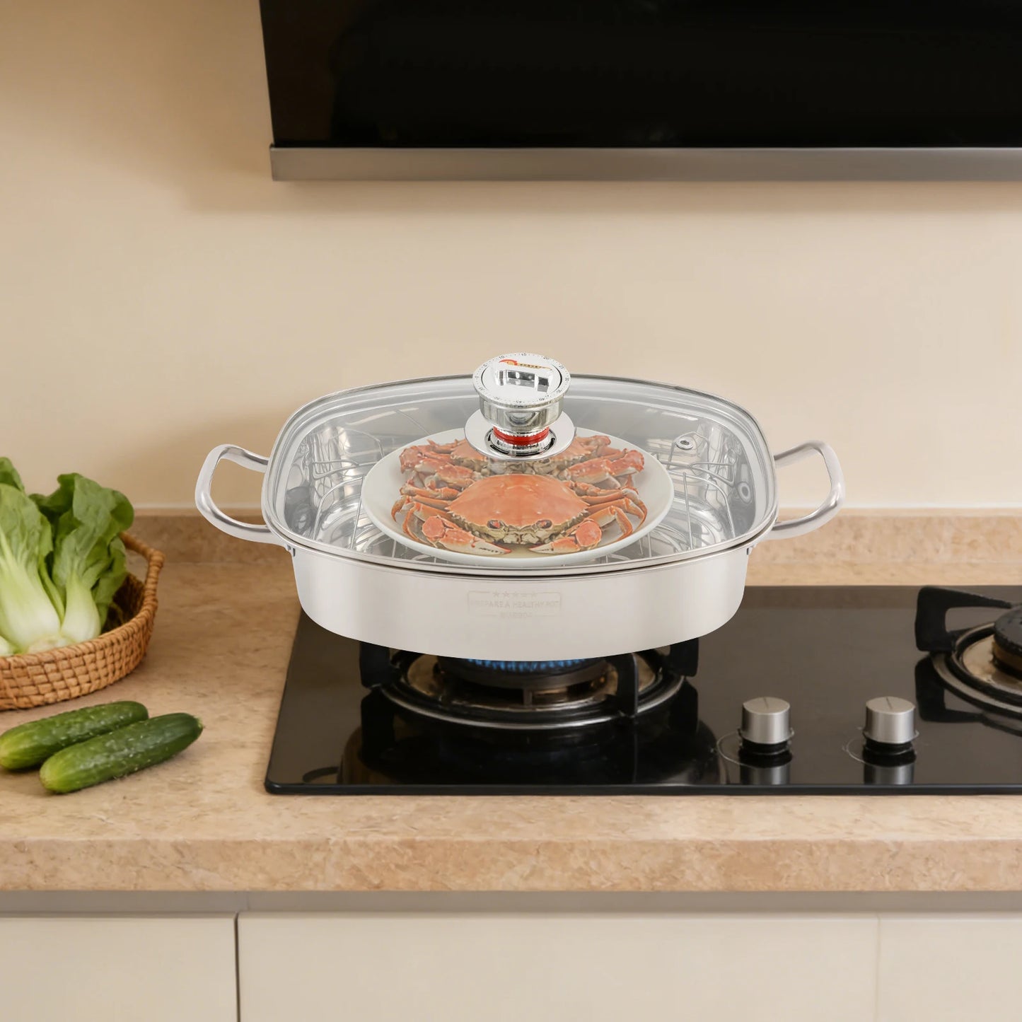 Bymaocar Stainless Steel Steamer Pot With Double Layer Ceramic Plate