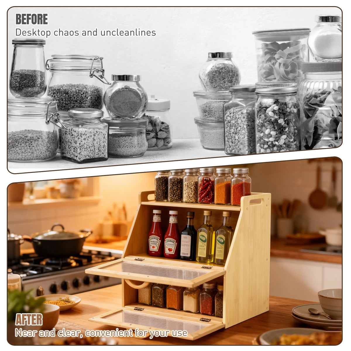 Double Layer Wooden Bread Storage Box Farmhouse Style Countertop Bread Keeper for Kitchen Food Storage