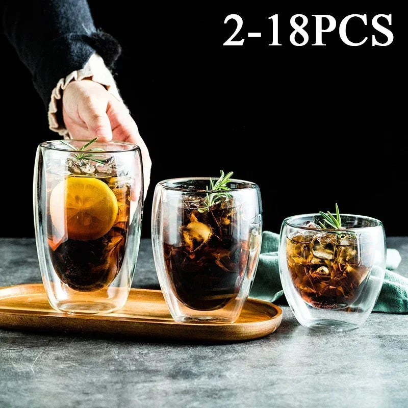 Double Wall Borosilicate Glass Mugs Set Drinkware Heat Resistant
