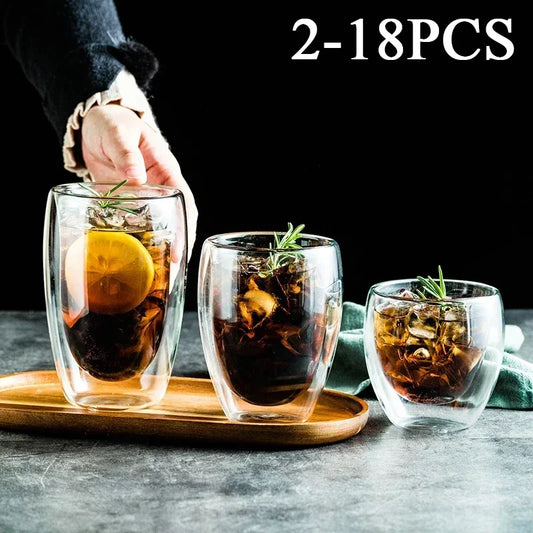 Double Wall Borosilicate Glass Mugs Set Drinkware Heat Resistant