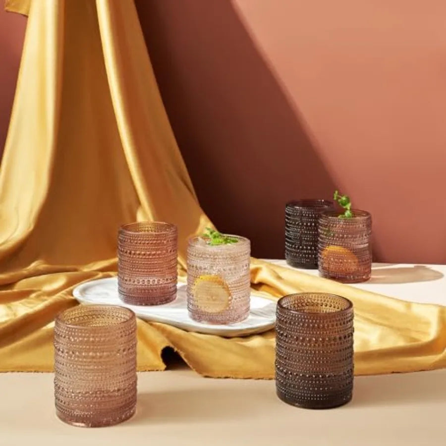 Hobnail Beaded Highball Glasses Vintage Embossed Whiskey Tumblers