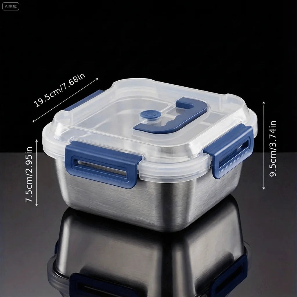 2PCS Yakimoto Extra-Large Stainless Steel Food Storage Containers With Blue Lids - Deep Design, Airtight Seal, Perfect For Refrigerator Organization, Meal Prep, Lunch Boxes & Kitchen Pantry