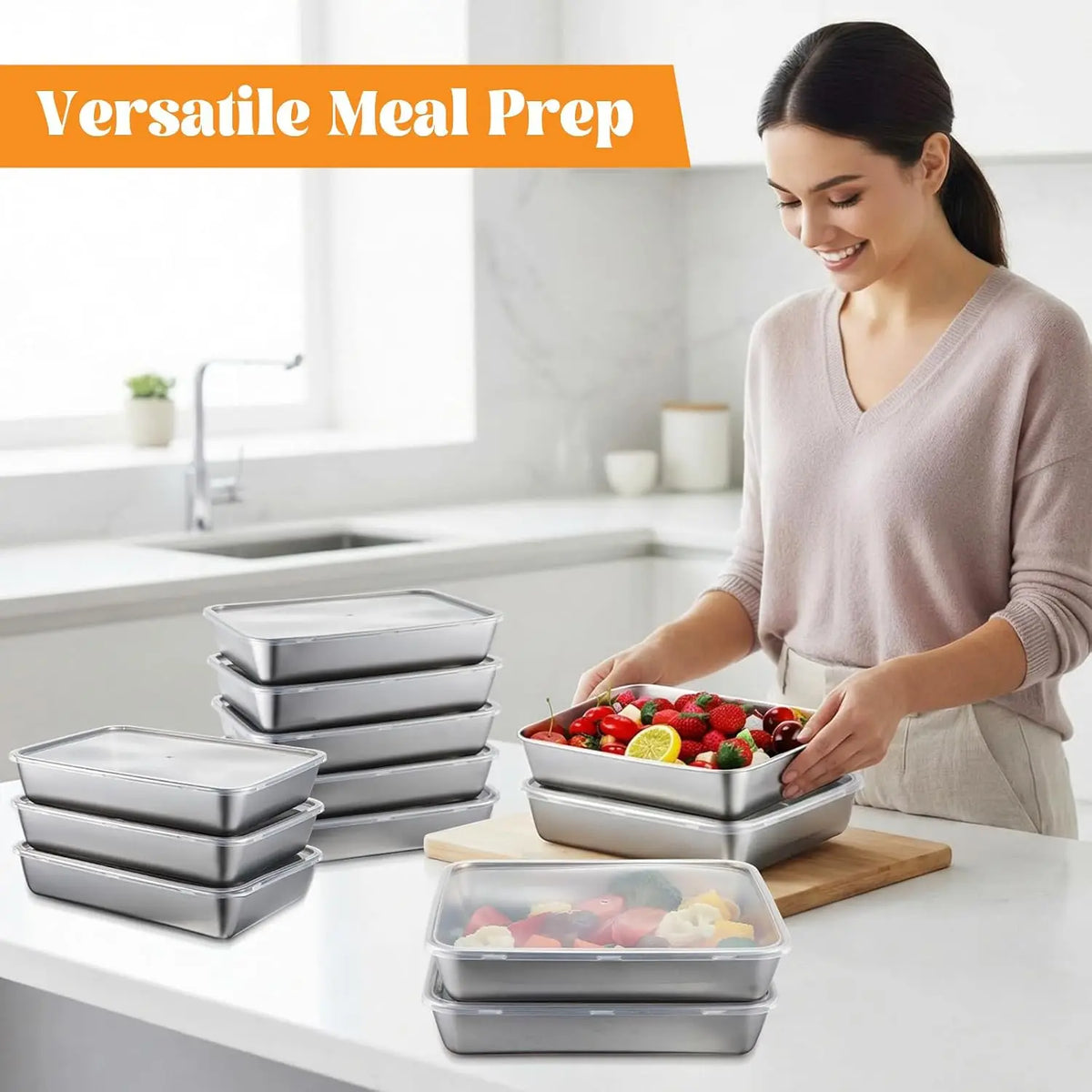12 Pack Stainless Steel Food Storage Containers with Lids Lunch Box Stackable Snack Storage Boxes Reusable Food Container for Restaurant Travel