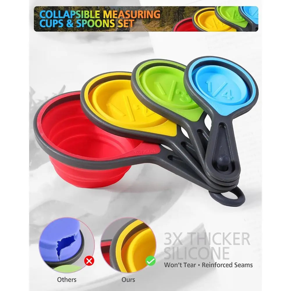 Measuring Cups and Spoons set, Collapsible Measuring Cups, 8 piece Measuring Tool Engraved Metric/US Markings, Liquid & Dry Meas