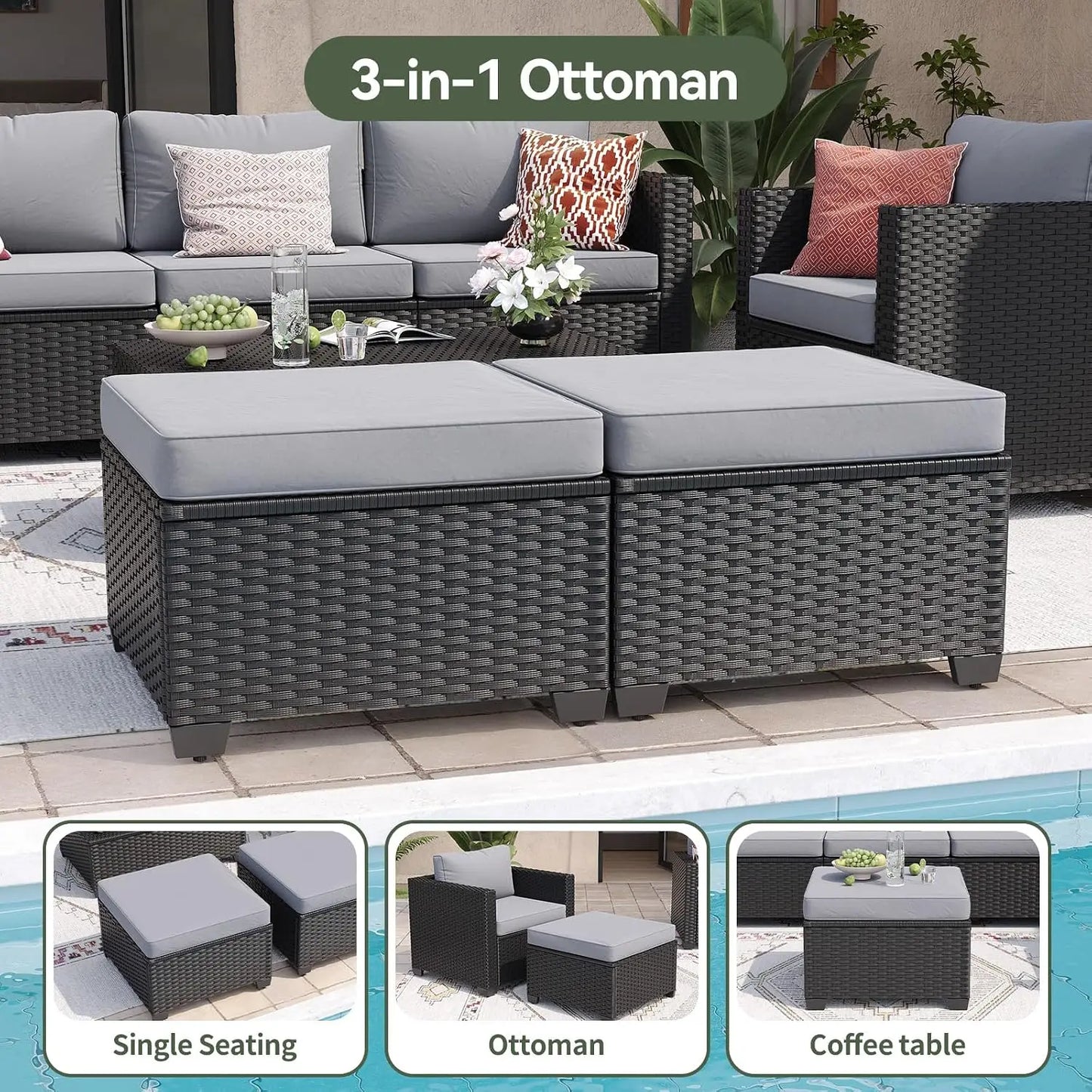10 Piece Outdoor Patio Furniture Set 9 Seats, Outdoor Sectional with Thick Waterproof Cushions, Patio Conversation Sets, Custom