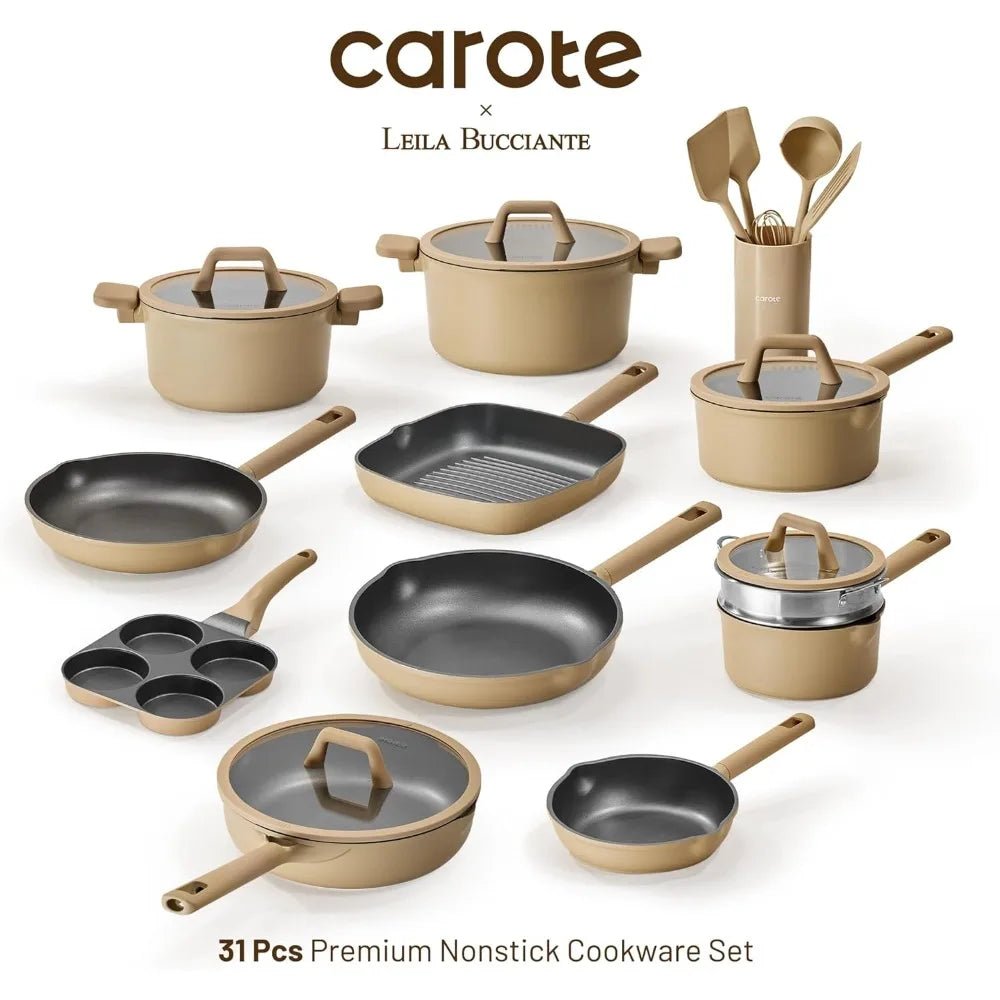 31PCS Pots and Pans Set, Nonstick Cookware Set Kitchen Non Stick Induction Titanium Cookware Non